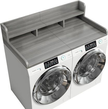 54" X 27.5" Washer and Dryer Countertop, Adjustable Laundry Countertop with Shelf, Extra Dividers, Folding Clothes Station, Over Machine Storage for Detergents & Essentials (Natural)