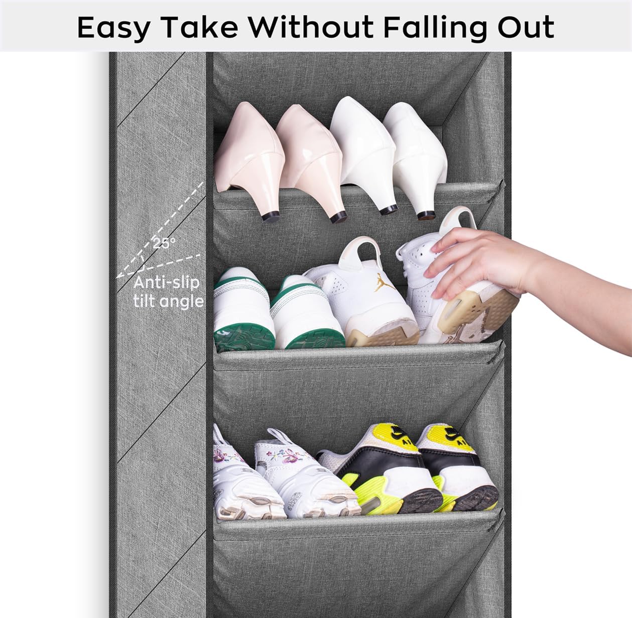 SLEEPING LAMB Over The Door Shoe Organizer for Closet with Large Deep Pockets, Narrow Shoe Rack for Door Hanging Boots Storage, Black