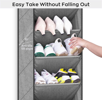 SLEEPING LAMB Over The Door Shoe Organizer for Closet with Large Deep Pockets, Narrow Shoe Rack for Door Hanging Boots Storage, Black