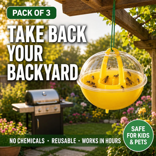 Wasp Trap Outdoor Hanging 3 Pack – Reusable Yellow Jacket & Hornet Catcher, No-Escape Funnel Design, Chemical-Free for Patio Garden BBQ Yard