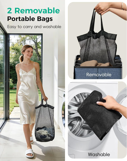 150L 2-Section Laundry Hamper with Lid – Removable Bag, Double Compartment Clothes Hamper for Bathroom, Bedroom, Dorm & Laundry Room