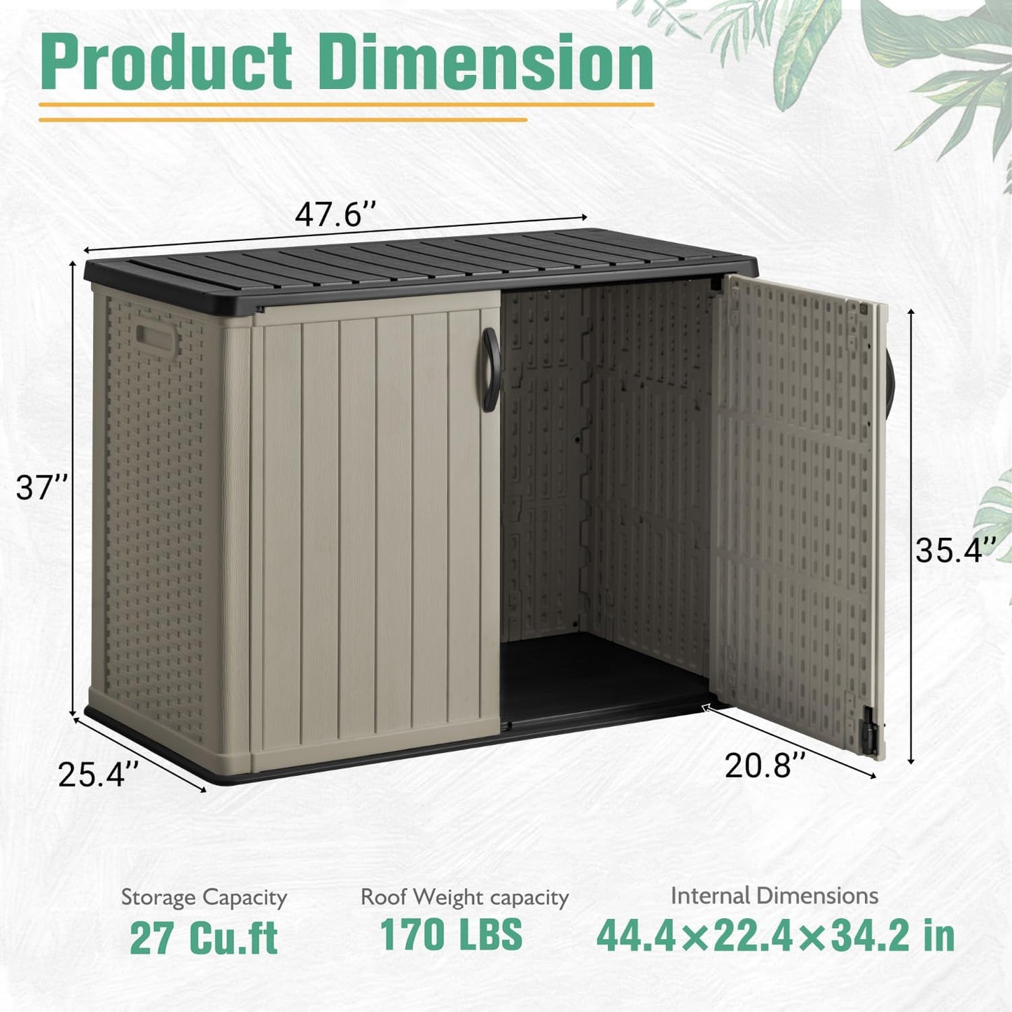 Greesum Outdoor Storage Cabinet, 26 CUFT Deck Box Without Shelves, Waterproof Plastic Storage Shed for Patio Cushions, Gardening Tools, Lockable and Sidehandles, UV Resistant, Beige