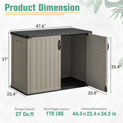 Greesum Outdoor Storage Cabinet, 26 CUFT Deck Box Without Shelves, Waterproof Plastic Storage Shed for Patio Cushions, Gardening Tools, Lockable and Sidehandles, UV Resistant, Beige