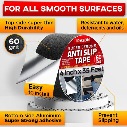 Grip Tape - Heavy Duty Anti Slip Tape for Stairs Outdoor/Indoor Waterproof 4Inch x 35Ft Safety Non Skid Roll for Stair Steps Ramp Traction Tread Staircases Grips Adhesive Non Slip Strips Walk Black