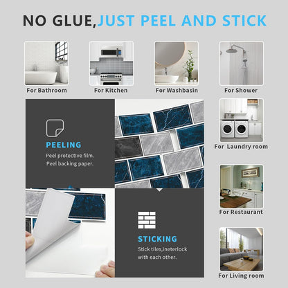 URCOLOR 10-Sheet Stick on Backsplash for Kitchen,12"x12" Peel and Stick Self Adhesive Wall Tiles Back Splashes for Bathroom Brown Marble Look
