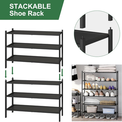 kiplant Small Shoe Rack, 4-Tier Bamboo Wood Shoe Rack for Entryway, Stackable Shoe Organizer for Hallway Closet, Free Standing Shoe Racks for Indoor & Outdoor
