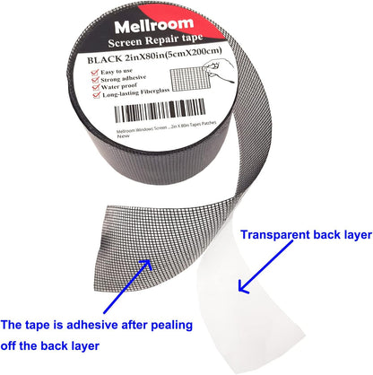 Windows Screen Repair kit Tapes, Black 2 inches X 80 inches Patches Tool, Adhesive Waterproof Fiberglass Mesh Patch Covering Fix Wire mesh Door Tears Holes