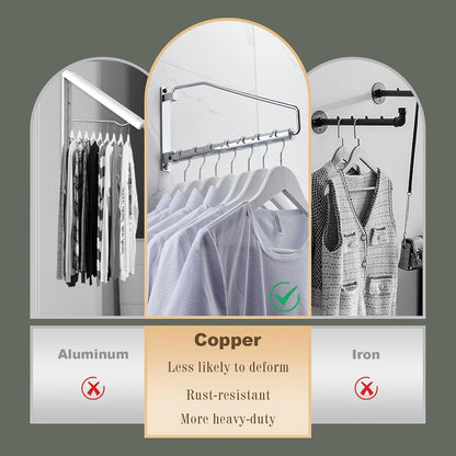 NEWRAIN Folding Wall Mounted Clothes Hanger Rack Clothes Hook Solid Brass with Swing Arm Holder Clothing Hanging System Closet Storage Organizer Heavy Duty Drying Rack Wall Mount,Brushed Gold