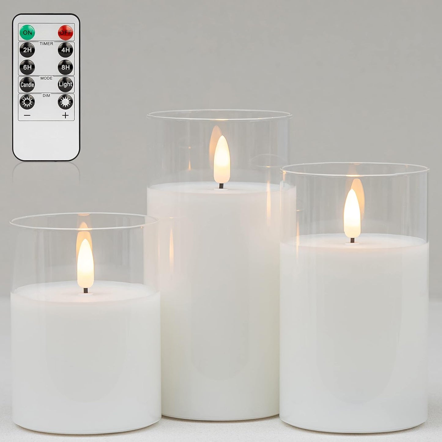 Blue Flameless Candles with Remote, Real Wax Glass Battery Operated Candles with Timer, LED Pillar Candle for Bedroom Home Wedding Birthday Party Fall Halloween Christmas Decorations, Set of 3