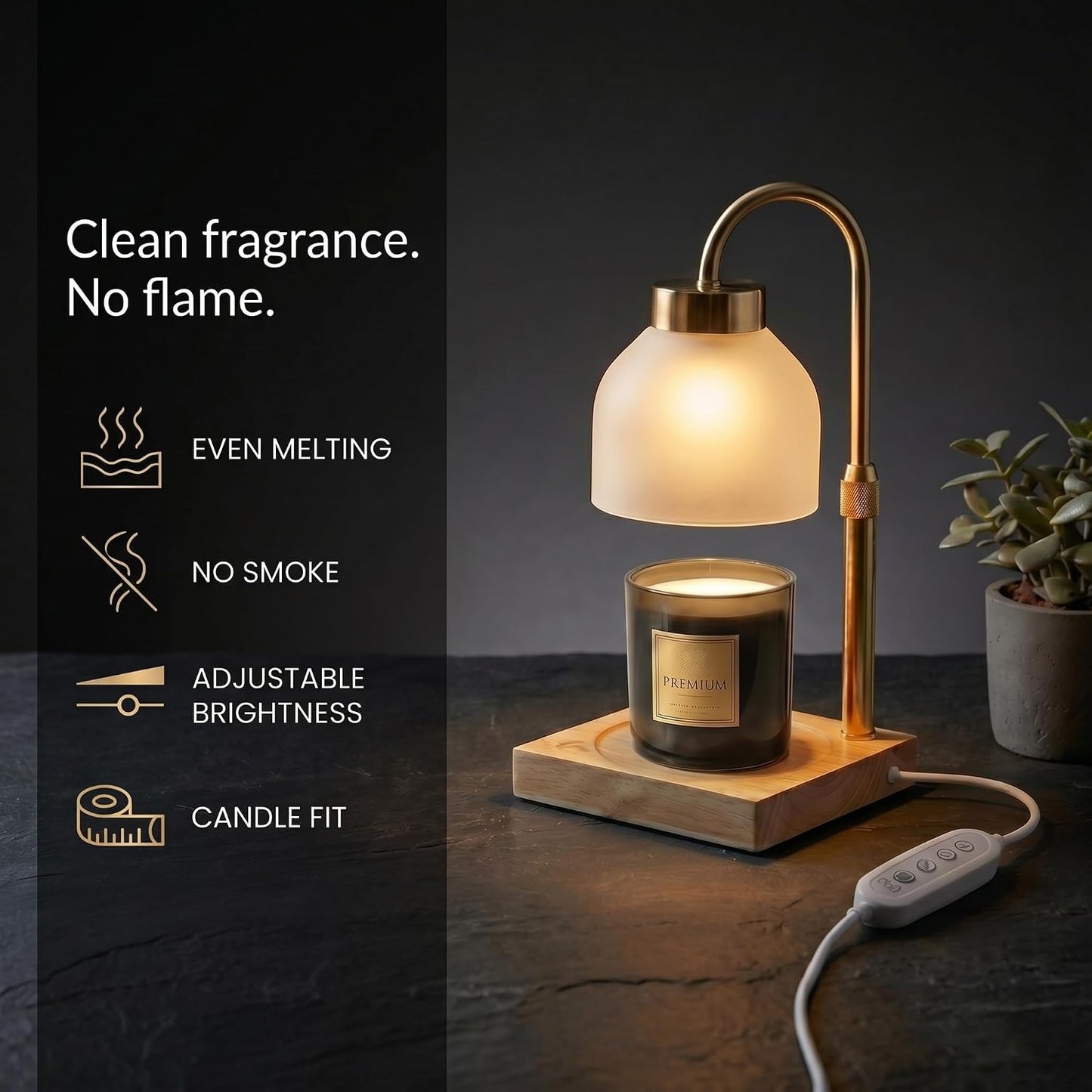 Luxury Candle Warmer Lamp with Timer, Dimmer, Remote Control, Adjustable Height, Electric Candle Warmer for Large Jar Candles, Flameless Candle Heater, Home Decor