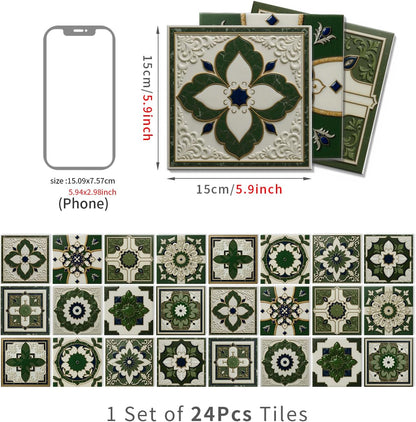 Peel and Stick Backsplash Tile Sticker for Kitchen and Bathroom Walls - 24 Removable 5.9"x5.9" Tiles, Waterproof