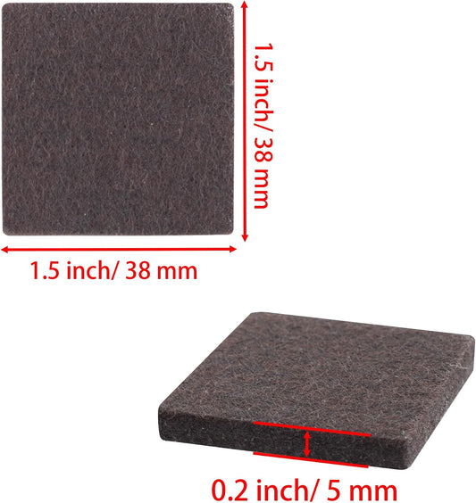 1.5inch Square Felt Furniture Pads, 16Pcs Self Adhesive Cuttable Felt Furniture Leg Pads Floor Protectors Furniture Sliders for Hardwoods Floors, Brown