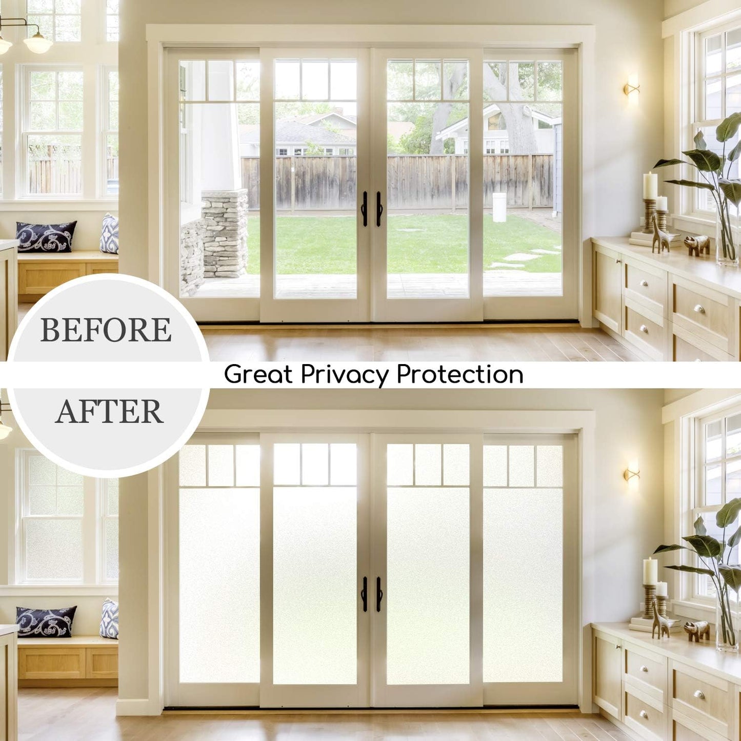 HIDBEA Frosted Window Privacy Film Heat Control UV Blocking, Static Cling Non-Adhesive Reusable Door coverings for Bathroom Home Office (Frosted 17.5 Inch x 6.5 Feet)
