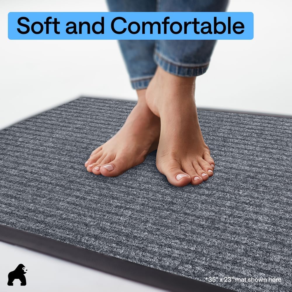 GORILLA GRIP Waterproof Traffic Guard Door Mat, Heavy Duty Entryway Mats, Strong Backing Commercial Utility Rugs for Office Hallway, Garage Floor and Home, Low Profile Carpet Runner, 29x17, Black