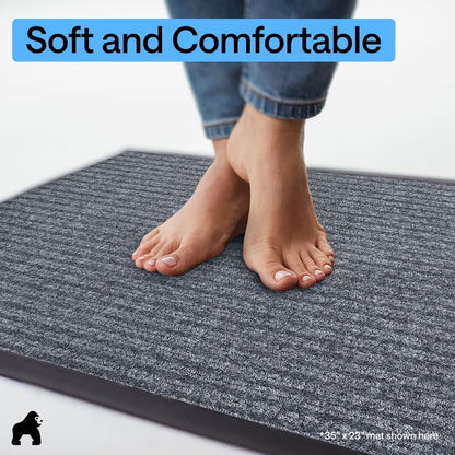 GORILLA GRIP Waterproof Traffic Guard Door Mat, Heavy Duty Entryway Mats, Strong Backing Commercial Utility Rugs for Office Hallway, Garage Floor and Home, Low Profile Carpet Runner, 29x17, Black