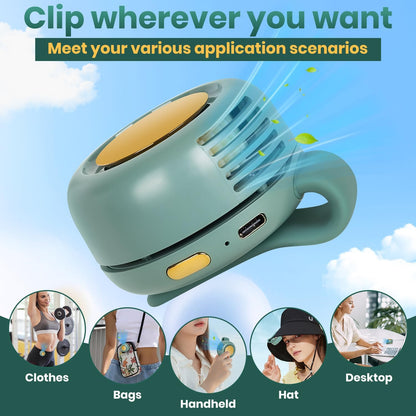 Portable Silent Mini Bladeless Fan Clip On, Small Fan Clip on for Shirt & Waist, Adjustable 3-Speed Suspended Whirlwind Fans, For Outdoor & Travel & Office, Travel Accessories (1, green)