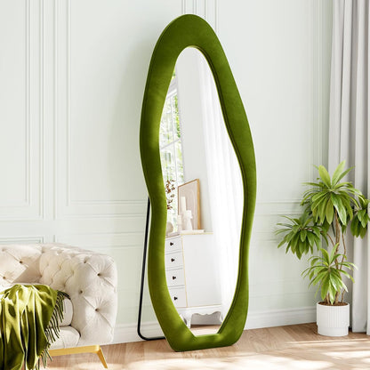 71"x32" Flannel Full Length Mirror, Arched Mirrors Full Length with Stand, Flannel Floor Mirror for Bedroom and Living Room, Full Body Mirror Hanging or Leaning, White