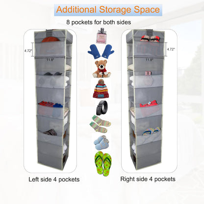 Large-Sized Hanging Shoe Organizer 10-Shelf, Sturdy Hanging Closet Organizer with 8 Side Pockets, Wider Hanging Shelves for Storage Shoes Clothes Jeans Shirts Toys, Black