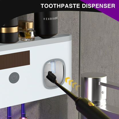 Toothbrush Holders for Bathrooms, Toothbrush Holder Wall Mounted with Toothpaste Dispenser, Rechargeable Cordless Wall Mounted Tooth Brushing Holder