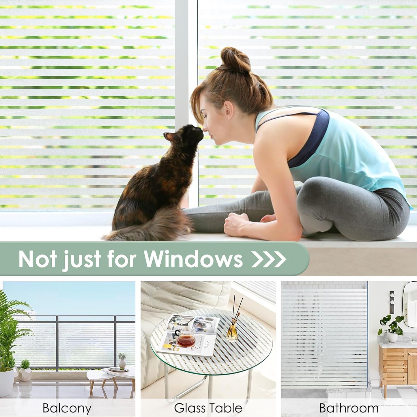 rabbitgoo Window Privacy Film, Frosted Glass Privacy Film, Window Frosting Cling for Glass, Non Adhesive Static Cling Front Door Covring, Anti-UV Reeded Blinds Sticker, Striped Pattern, 17.5" x 78.7"