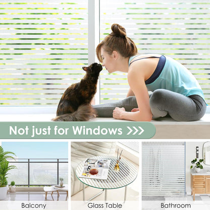 rabbitgoo Window Privacy Film, Frosted Glass Privacy Film, Window Frosting Cling for Glass, Non Adhesive Static Cling Front Door Covring, Anti-UV Reeded Blinds Sticker, Striped Pattern, 17.5" x 78.7"