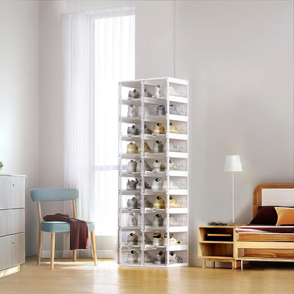 ANTBOX Collapsible Shoe Boxes Clear Plastic Stackable, Quick Setup Drop Front Shoe Organizer, Display Storage Cabinet for Sneakers10 Tiers 20 Pairs