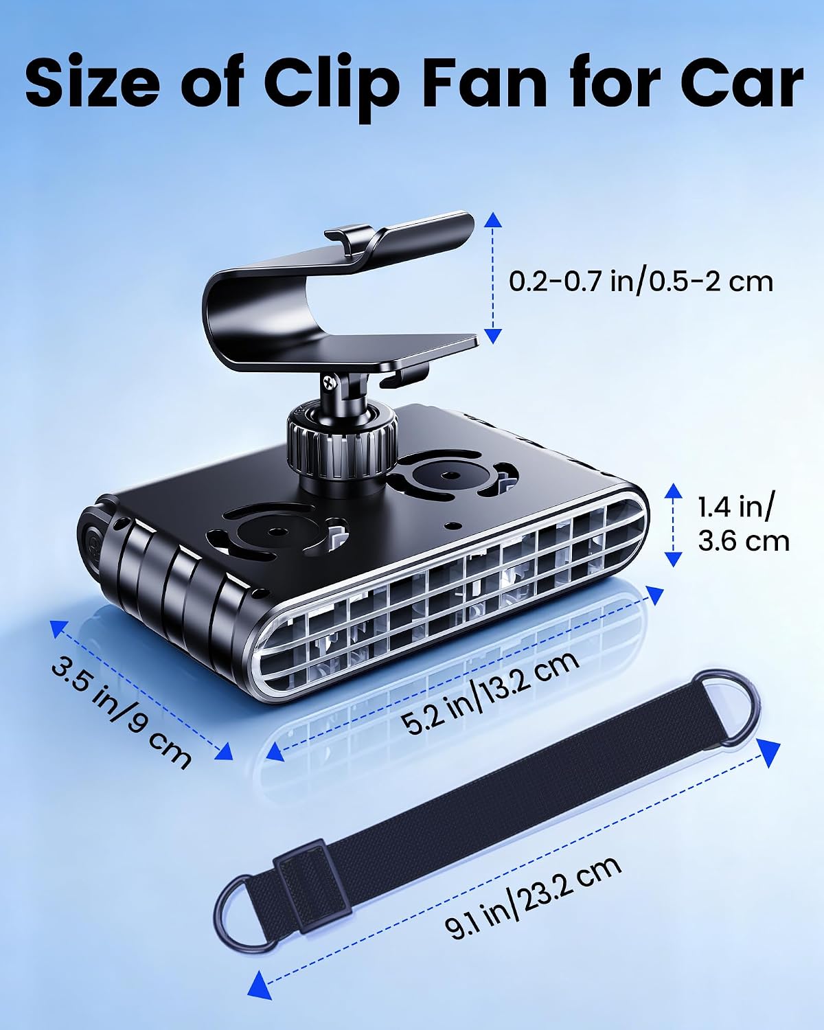 2026 Car Clip on Fan for SUV Pickup Truck RV Visors No Blocking, Portable 3000mAh Rechargeable Fan for Car Desk Kitchen Bathroom Camping - Powerful Turbo Engine 5-Speed Setting (Black)