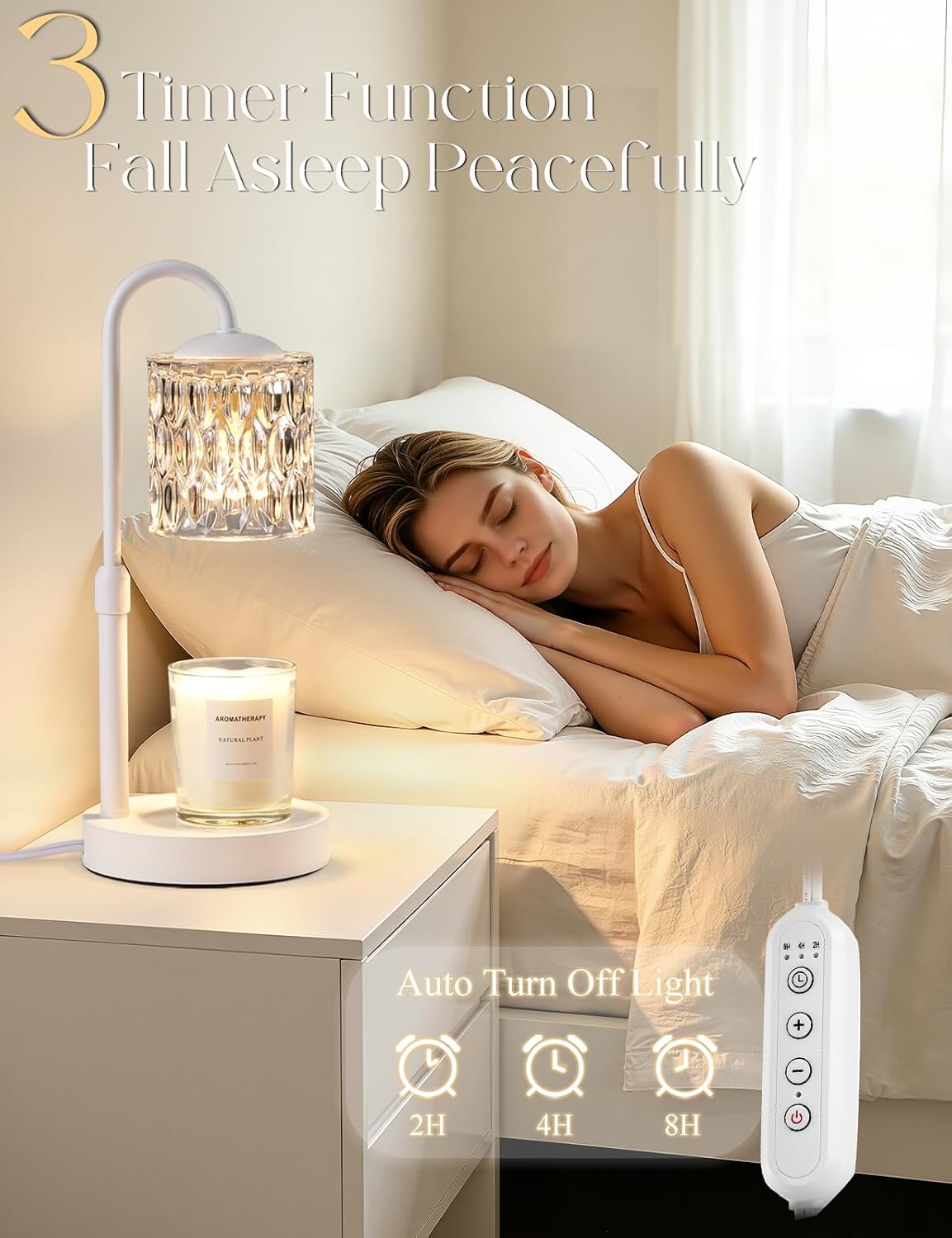 Briever Dimmable Candle Warmer Lamp with Timer, Height Adjustable Electric Candle Wax Warmer, Christmas Birthday Gifts for Women Mom, House Warming Gifts New Home Room Decor, Walnut Solid Wood Base