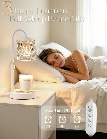 Briever Dimmable Candle Warmer Lamp with Timer, Height Adjustable Electric Candle Wax Warmer, Christmas Birthday Gifts for Women Mom, House Warming Gifts New Home Room Decor, Walnut Solid Wood Base