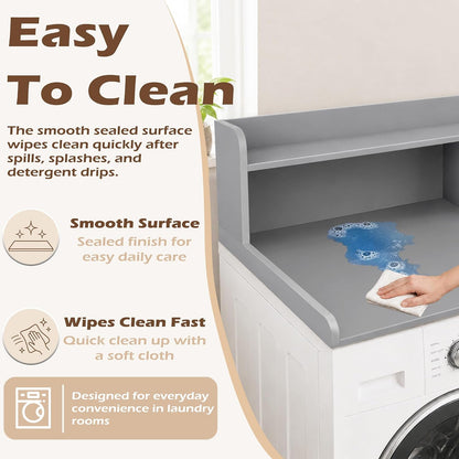Royxen Laundry Countertop with 2-Tier Shelf Universal Fit, Washer and Dryer Countertop with Storage Space, Shelf Height 11.5 Inches, Solid Wood Core, Oak