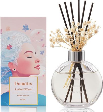 Flower Reed Diffuser Set 5.07oz Satin Rose Scent Diffuser with Sticks Home Fragrance Reed Diffuser for Bathroom Shelf Decor