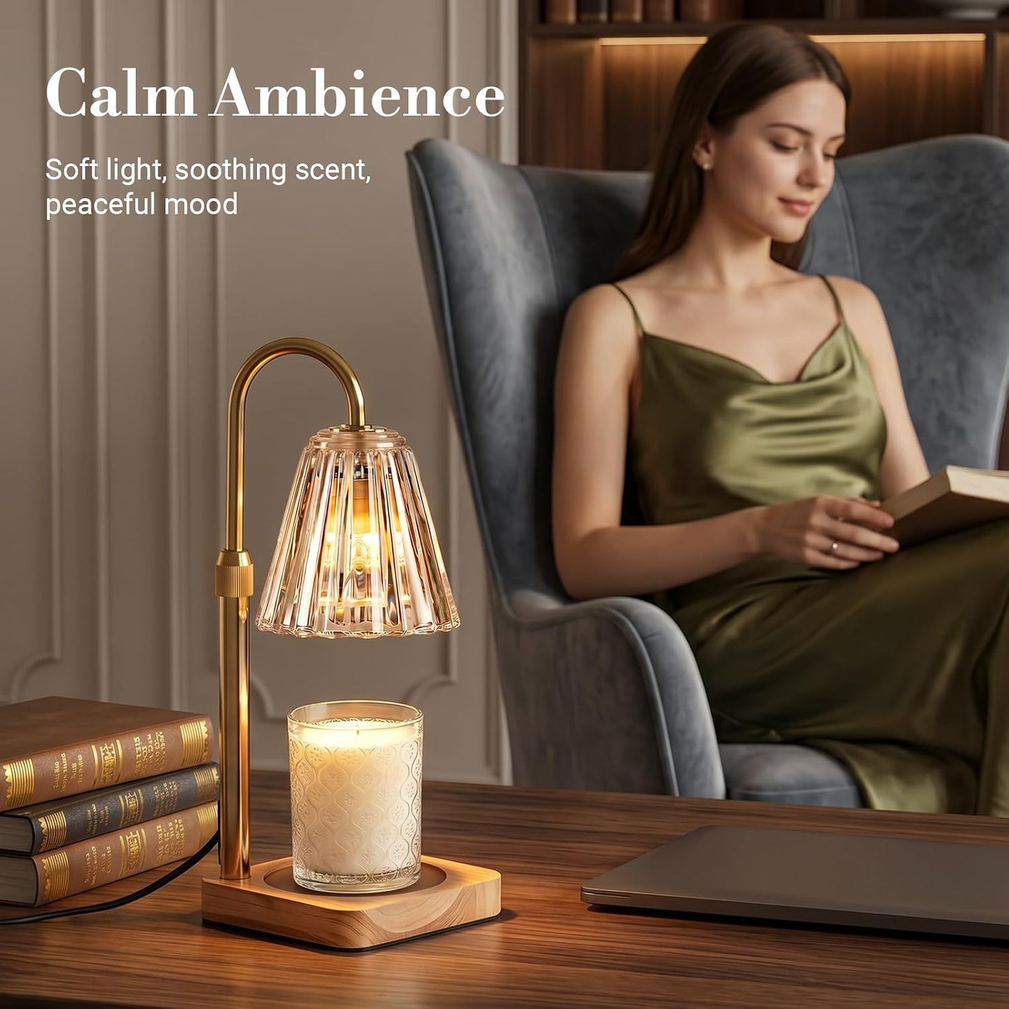 Marycele Candle Warmer Lamp with Timer & Dimmer - Mothers Day Gifts for Women Mom Her, Aesthetic Office Home Decor, Adjustable Height Wax Melter for Candle Jar & 3-Wick Candles (2 Bulbs Included)
