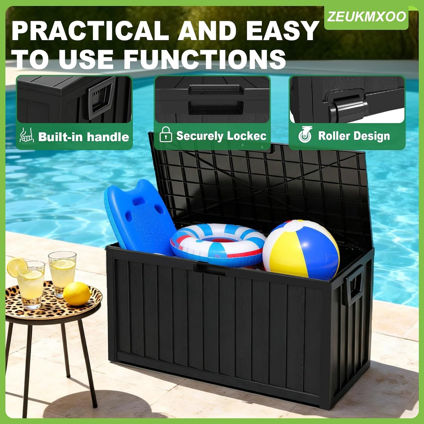 35 Gallon Deck Box, Lockable Waterproof Resin Storage Box for Patio, Indoor & Outdoor Use, for Cushions, Accessories, Package Delivery & Garden Tools,Beige