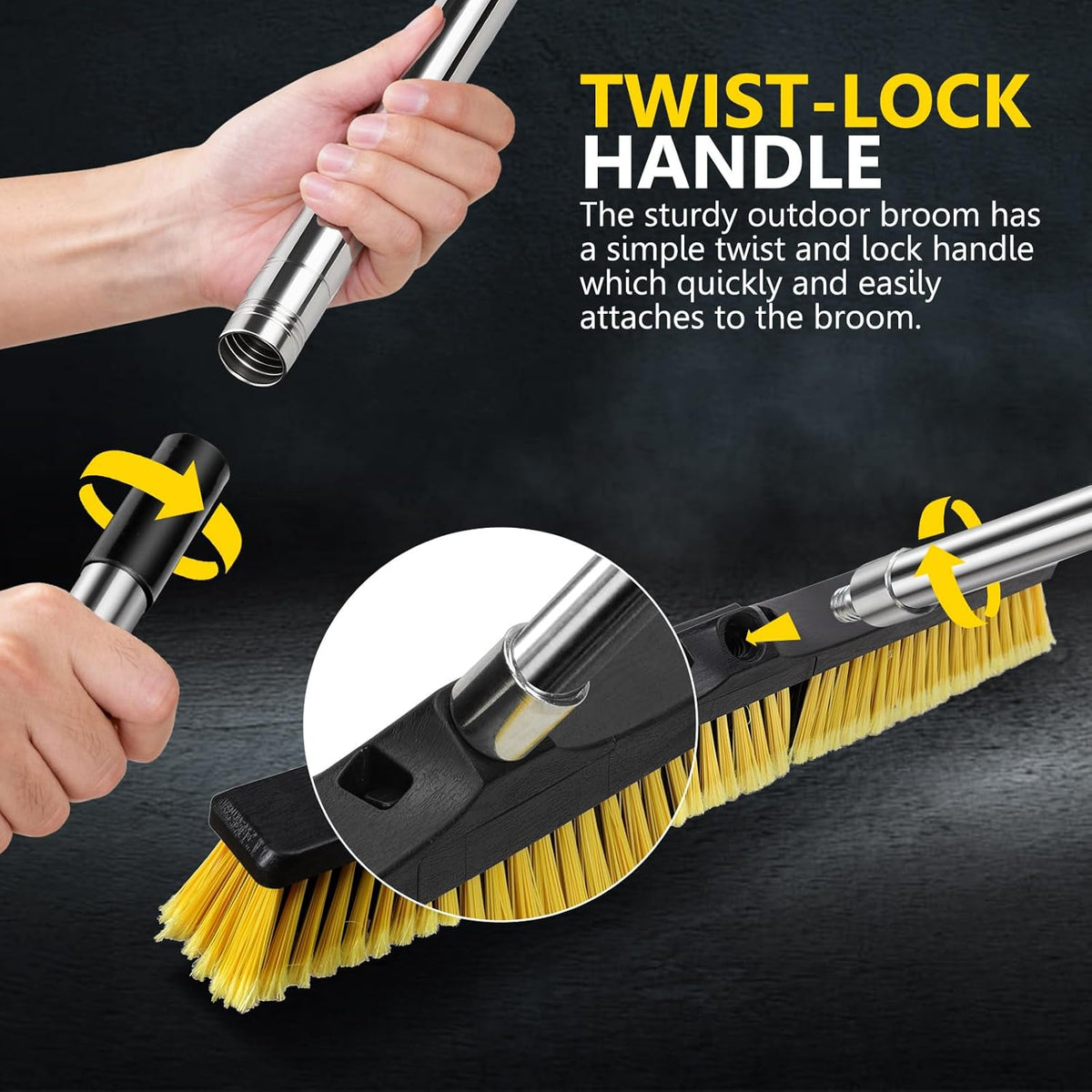 Push Broom Outdoor Heavy Duty,Masthome 24" Push Broom with Stiff Bristles,Heavy Duty Garden Broom,Outdoor Stiff Sweeping Broom for Garage Yard Patio Deck Concrete Wood Stone Floors Scrub and Cleaning