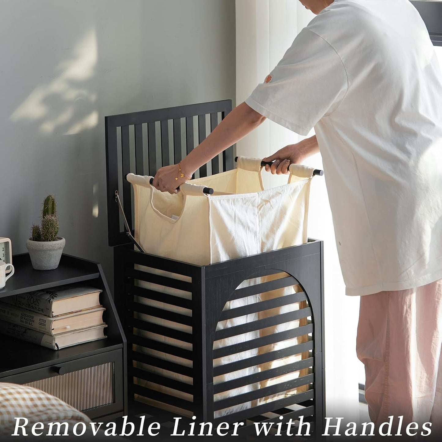 Laundry Hamper with Lid,Bamboo Large Waterproof Clothes Laundry Basket,Removable Washing Bags with Handles,clothes basket (Natural)
