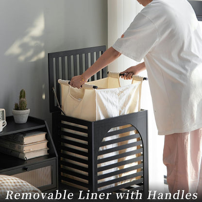 Laundry Hamper with Lid,Bamboo Large Waterproof Clothes Laundry Basket,Removable Washing Bags with Handles,clothes basket (Natural)