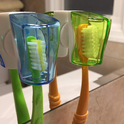 Toothbrush Holder Case with Suction Cup, 3 Pcs Wall Toothbrush Holder with Cover Case, Bathroom Toothbrush Holder for Kids and Adult