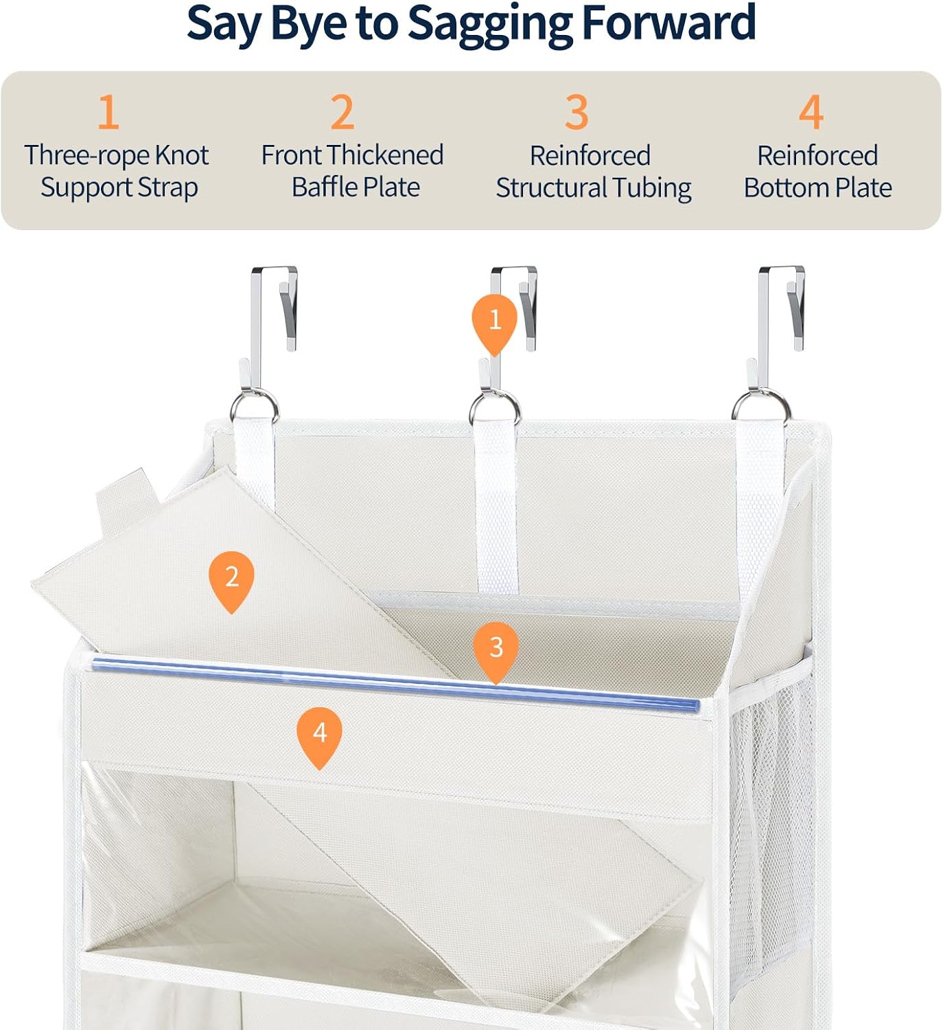 Yecaye Over the Door Organizer 5 Tiers, Heavy Duty Hanging Storage with 5 Large Clear PVC Pockets and 10 Side Pockets, 56lbs Capacity for Closet Door Bathroom Bedroom Nursery Dorm Laundry Room, Grey