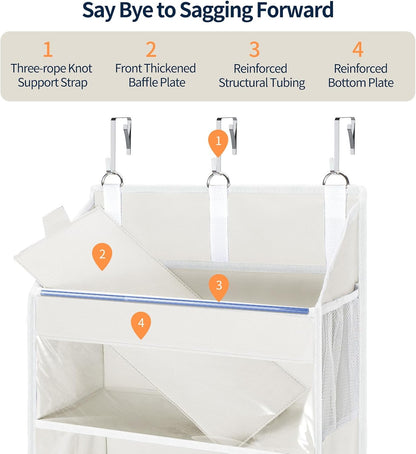 Yecaye Over the Door Organizer 5 Tiers, Heavy Duty Hanging Storage with 5 Large Clear PVC Pockets and 10 Side Pockets, 56lbs Capacity for Closet Door Bathroom Bedroom Nursery Dorm Laundry Room, Grey