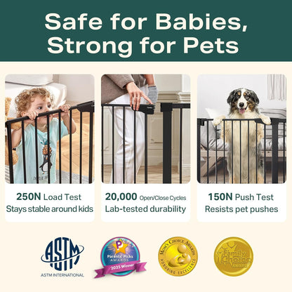 Cumbor 30-46" Baby Gate for Stairs, Mom's Choice Awards Winner-Auto Close Dog Gate for The House, Gifts for Mom, Easy Install Pressure Mounted Pet Gates for Doorways, Black