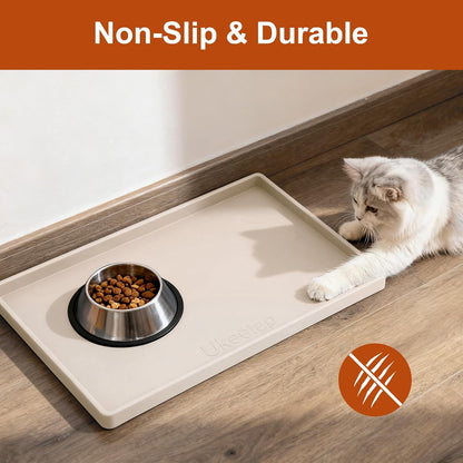 ukeetap Extra Thick Silicone Mat Waterproof with Raised Edge 19” x 12”, BPA Free Non-Slip Dog & Cat Food Mat, Feeding Mat for Food and Water Bowls, Spill Proof Mat to Protect Floors, Black