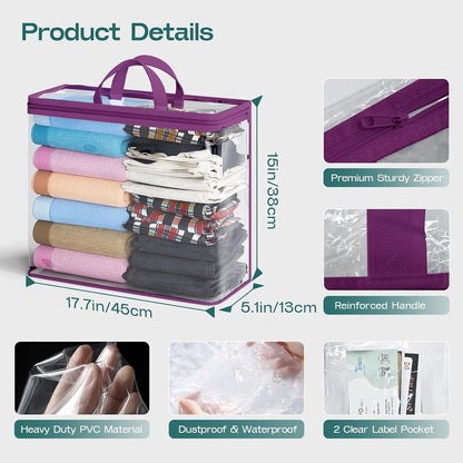 5PACK Clear Zippered Storage Bag for Clothes, 22L Clear Storage Bags, and Blanket Storage Bags for Bedding, Blankets, Comforters, Clothing, Books, DVD & CD (White)