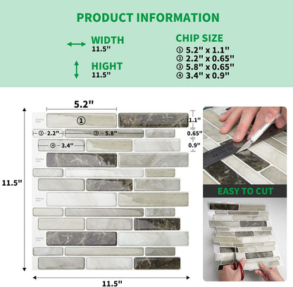 LONGKING Self-Adhesive Kitchen Backsplash, Marble Look Decorative Tiles (10 Tiles)