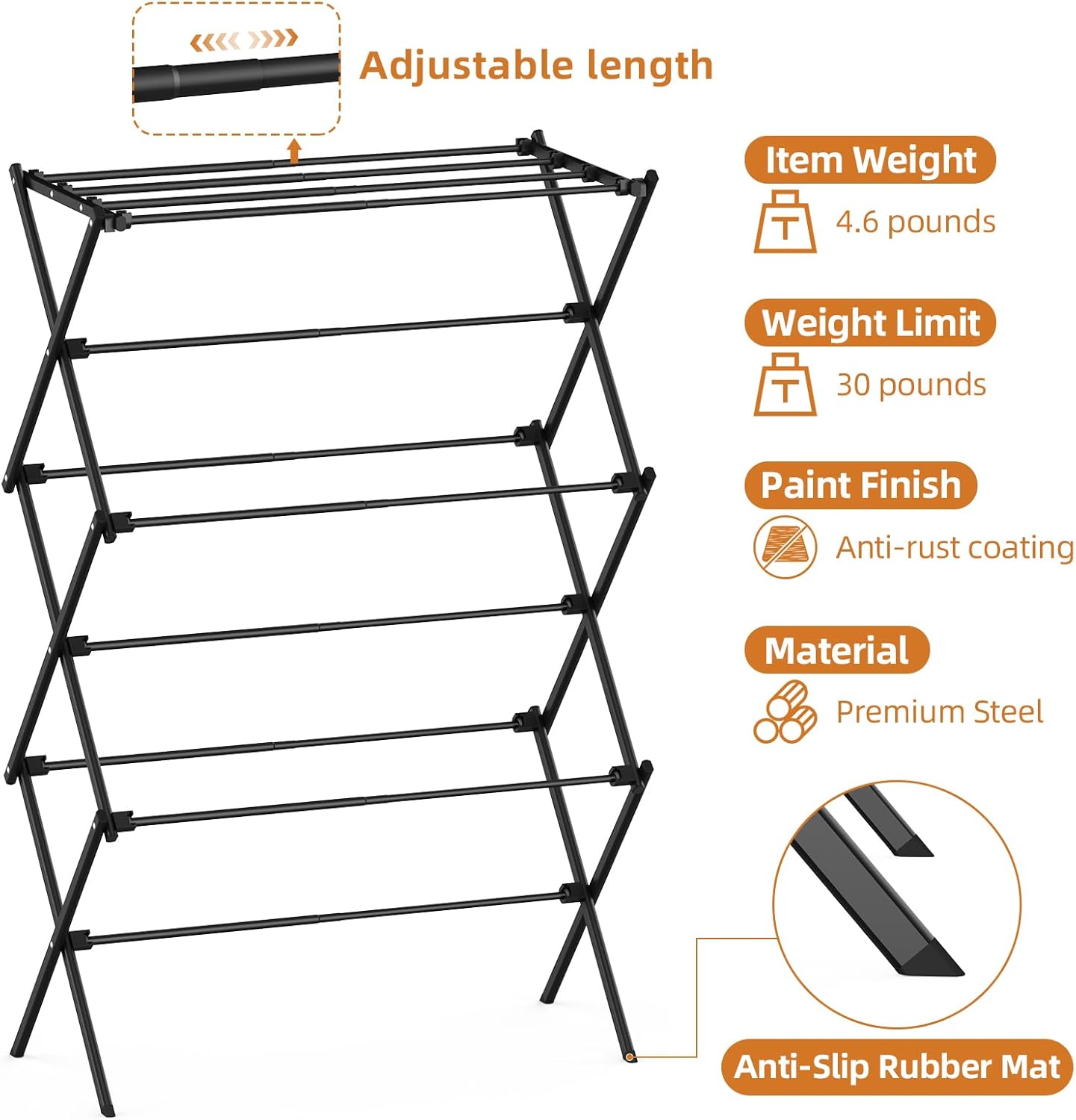 Drying Rack Clothing, 3-Tier Clothes Drying Rack Foldable, Antirust Laundry Drying Rack Collapsible Use for Indoor & Outdoor, 11.8" D x 34.6" W x 35.4" H, White