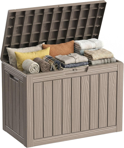 ROJIK 55Gal Outdoor Storage Box Waterproof Deck Box | Heavy-duty UV-resistant resin, space-saving for balcony/patio, stores cushions/tools/pool gear, lockable lid as table/bench