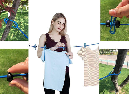 2 Pack Portable Clothesline with 12 Clothespins, Windproof Travel Stretchy Retractable Elastic Laundry Clothes Line for Backyard, Vacation Hotel, Balcony Drying