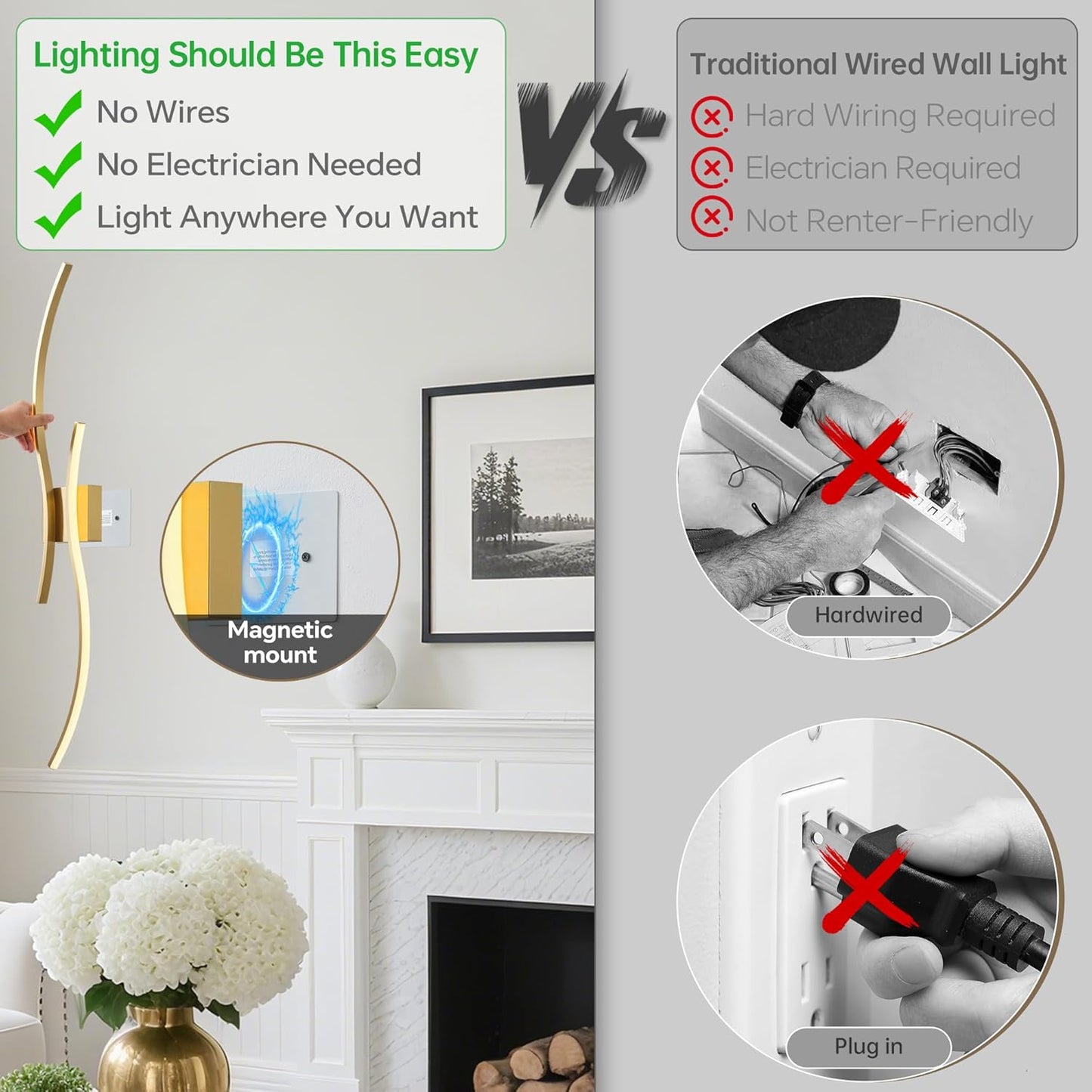Battery Operated Wall Sconce Set of 2, Dimmable Modern LED Rechargeable Wall Light with Remote Control, Wall Decor for Living Room, Hallway, Quick Install, No Electrician Required