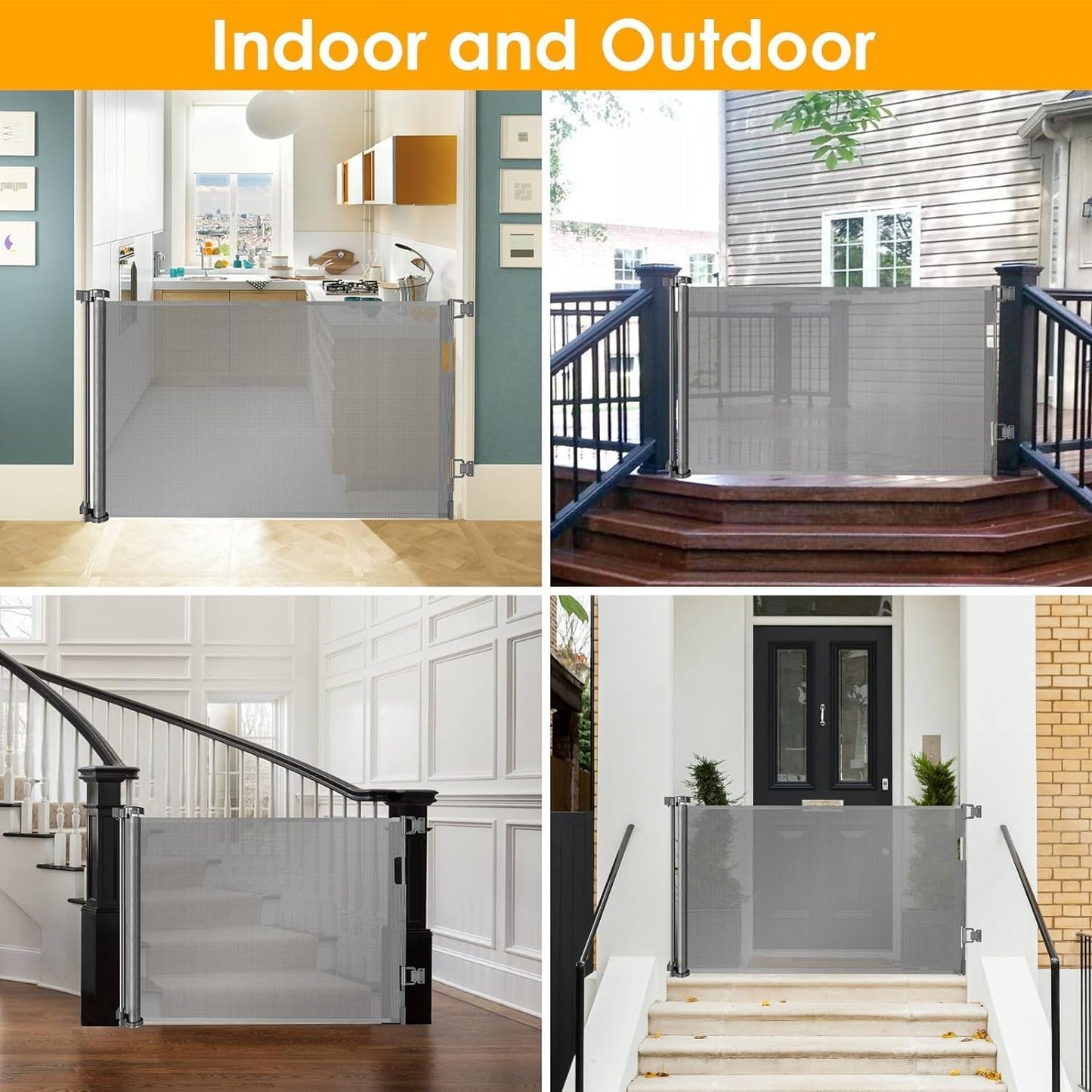 33” Tall X 50” Wide Retractable Baby Gates for Doorways One-Hand Easy Operation Retractable Dog Gate Outdoor Scratch-Resistance Mesh Pet Gate Indoor 4.17Ft Long Doggy Gates for Inside Dog Fence, Brown