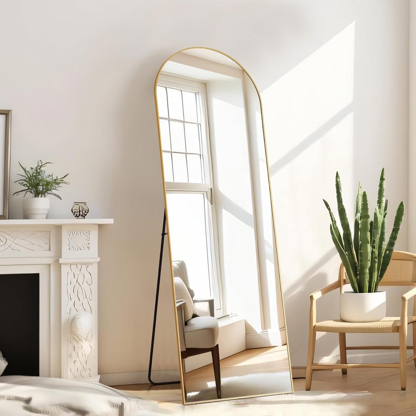 Arched Mirror Full Length, Upgraded 16"x59" Body Wall Mirrors with Shatter-Proof Glass, Floor Standing, Hanging or Leaning, Tall Arch Mirror with Stand Aluminum Alloy Frame for Bedroom, Black