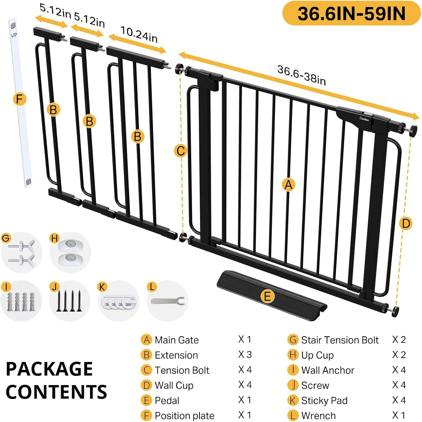 Cumbor 29.7-48" Baby Gate for Stairs, Mom's Choice Awards Winner-Dog Gate for Doorways, Auto Close Safety Pet Gate for Dogs Indoor, Easy Install Pressure Mounted Child Gate with Walk Thru Door, Brown